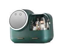 Mirror Fan Makeup Case, Large Capacity LED Light Mirror Storage Box, Cosmetic Storage Display Case, Mirror Fan Makeup Case for Women (Green)