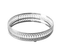 Mirror Glass Vanity Tray, Decorative Glass Mirrored Rectangle Perfume Makeup Cosmetic Tray for Perfume, Cosmetics, Makeup, Trinket, Jewelry (Silver Round 17cm)