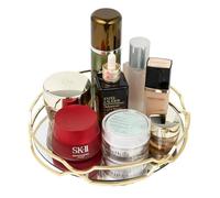 Mirror Glass Vanity Tray Round Cosmetic Decorative Tray for Kitchen Bathroom Living Room Desktop Home Storage for Christmas Valentine's Day Perfume Dresser Jewelry Trinket Organizer (Gold, 9.9 in)