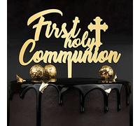 Mirror Gold First Holy Communion Cake Topper, First Communion Cake Decoration for Kids, Baptism/Christening/Confirmation/Baby Shower/Birthday/Communion Party Decoration, Acrylic, Made in the USA