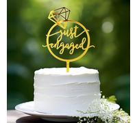 Mirror Gold Just Engaged Cake Topper, Round Diamond Ring Design, We're Engaged Cake Pick Cake Decoration for Engagement Wedding Cupcake Decoration Party Decoration (just engaged)