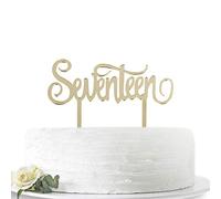 Mirror Gold Seventeen Cake Topper -Happy 17th Birthday or 17th Anniversary Cake Topper Acrylic Party Decoration Supplies