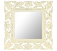 Mirror Hand-Carved Mango Wood White 50x50cm Brown Carved Pattern Rustic for Home