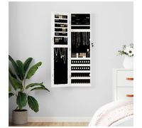 Mirror Jewellery Cabinet White 30x8.5x106cm Engineered Wood Lockable with 2 keys