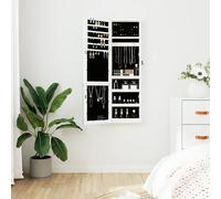 Mirror Jewellery Cabinet White 31.5x9x106cm Engineered Wood Glass Fabric Padded