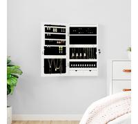 Mirror Jewellery Cabinet White 37.5x10x67cm Engineered Wood LED Lockable WallMt