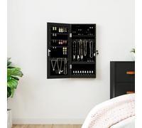 Mirror Jewellery Cabinet with LED Lighting, Wall Mounted, Black, Wood Material, 31.5 x 9 x 67 cm, Lockable, with Frameless Mirror, Ideal for Bedroom, Bathroom, Hallway