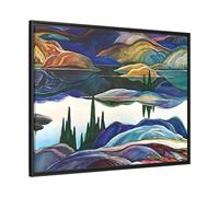 Mirror Lake Ontario Canvas Wall Art Print - Franklin Carmichael Colorful Canada Landscape 100x75cm Horizontal/Black / 3.175cm