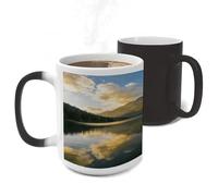 Mirror Lake Reflecting The Mountains Color Changing Mugs Heat Sensitive Coffee Mug 11 Oz Novelty Ceramic Cup with Handle Magic Cups Temperature Changing Coffee Tumblers for Women Men Funny Gifts