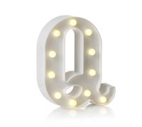 Mirror LED Numbers and Letters, Height 22cm, Thickness 4cm, 26 Letters & 10 Numbers, Warm Light/Battery Powered, Dual-Purpose: Display/Hanging,Q,White