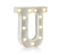 Mirror LED Numbers and Letters, Height 22cm, Thickness 4cm, 26 Letters & 10 Numbers, Warm Light/Battery Powered, Dual-Purpose: Display/Hanging,U,White