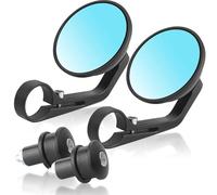 Mirror Motorbike Round Rearview Handle Bar End Side Mirrors 1Pair 7/8" 22mm Aluminium Motorcycle Mirror For E-bikes Scooter Cafe Racer Mirrors Set(2pcs Blue lens)