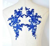 Mirror Pair Corded Embroidery Floral Lace Applique Sequined Patch for Bridal Wedding Dress Craft Projects (Royal Blue)