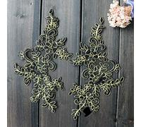 Mirror Pair Corded Embroidery Floral Lace Applique Sequined Patch for Bridal Wedding Dress Craft Projects (Black with Gold Cord)
