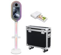 Mirror Photo Booth Machine with 15.6'' Touch Screen Mirror Photo Booth Machine with Flight Case,RGB Light for Party Events Wedding Rental (White, Machine+Mini Printer)