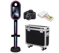 Mirror Photo Booth Machine with 15.6'' Touch Screen Mirror Photo Booth Machine with Flight Case,RGB Light for Party Events Wedding Rental (Black, Machine+Camera+Mini Printer)
