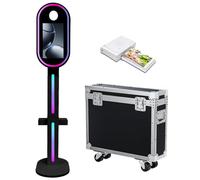Mirror Photo Booth Machine with 15.6'' Touch Screen Mirror Photo Booth Machine with Flight Case,RGB Light for Party Events Wedding Rental (Black, Machine+Mini Printer)