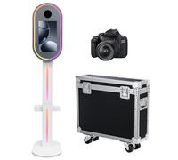 Mirror Photo Booth Machine with 15.6'' Touch Screen Mirror Photo Booth Machine with Flight Case,RGB Light for Party Events Wedding Rental (White, Machine+Camera)