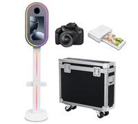 Mirror Photo Booth Machine with 15.6'' Touch Screen Mirror Photo Booth Machine with Flight Case,RGB Light for Party Events Wedding Rental (White, Machine+Camera+Mini Printer)