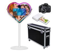 Mirror Photo Booth with APP Software Magic Selfie Station Shell Stand Photobooth Machine Touch Screen with RGB Light and Trolley Flight Case for Events (White C, Machine+Camer Mini Printer)