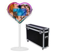 Mirror Photo Booth with APP Software Magic Selfie Station Shell Stand Photobooth Machine Touch Screen with RGB Light and Trolley Flight Case for Events (White C, Photo Booth Machine)