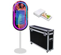 Mirror Photo Booth with APP Software Magic Selfie Station Shell Stand Photobooth Machine Touch Screen with RGB Light and Trolley Flight Case for Events (White B, Machine+Mini Printer)