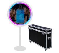 Mirror Photo Booth with APP Software Magic Selfie Station Shell Stand Photobooth Machine Touch Screen with RGB Light and Trolley Flight Case for Events (White A, Photo Booth Machine)
