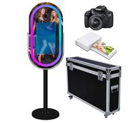 Mirror Photo Booth with APP Software Magic Selfie Station Shell Stand Photobooth Machine Touch Screen with RGB Light and Trolley Flight Case for Events (Black B, Machine+Camera+Mini Printer)