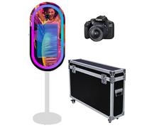 Mirror Photo Booth with APP Software Magic Selfie Station Shell Stand Photobooth Machine Touch Screen with RGB Light and Trolley Flight Case for Events (White B, Machine+Camera)