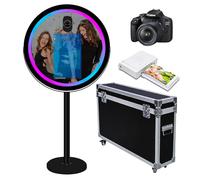 Mirror Photo Booth with APP Software Magic Selfie Station Shell Stand Photobooth Machine Touch Screen with RGB Light and Trolley Flight Case for Events (Black A, Machine+Camera+Mini Printer)