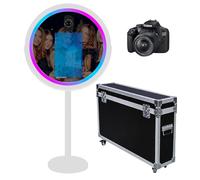 Mirror Photo Booth with APP Software Magic Selfie Station Shell Stand Photobooth Machine Touch Screen with RGB Light and Trolley Flight Case for Events (White A, Machine+Camera)