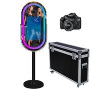 Mirror Photo Booth with APP Software Magic Selfie Station Shell Stand Photobooth Machine Touch Screen with RGB Light and Trolley Flight Case for Events (Black B, Machine+Camera)