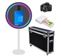 Mirror Photo Booth with APP Software Magic Selfie Station Shell Stand Photobooth Machine Touch Screen with RGB Light and Trolley Flight Case for Events (White A, Machine+Camer Mini Printer)