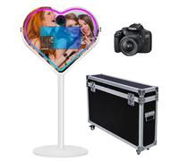 Mirror Photo Booth with APP Software Magic Selfie Station Shell Stand Photobooth Machine Touch Screen with RGB Light and Trolley Flight Case for Events (White C, Machine+Camera)