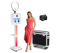Mirror Photo Booth with Music Synchronized Lights, DSLR Photo Booth with 15.6" Touch Screen, Built-in Mini PC, Flight Case for Wedding Graduation Event Rental (White, Photo Booth + Camera)