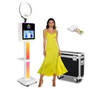 Mirror Photo Booth with Music Synchronized Lights, DSLR Photo Booth with 15.6" Touch Screen, Built-in Mini PC, Flight Case for Wedding Graduation Event Rental (Black, Photo Booth + Printer)