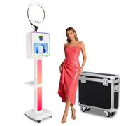 Mirror Photo Booth with Music Synchronized Lights, DSLR Photo Booth with 15.6" Touch Screen, Built-in Mini PC, Flight Case for Wedding Graduation Event Rental (White, Photo Booth)
