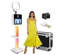 Mirror Photo Booth with Music Synchronized Lights, DSLR Photo Booth with 15.6" Touch Screen, Built-in Mini PC, Flight Case for Wedding Graduation Event Rental (Black, Photo Booth + Printer + Camera)