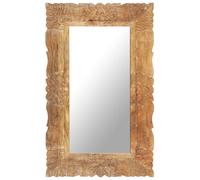 Mirror Solid Mango Wood Brown 80x50 cm Hand-Carved Frame Rustic Wall Decor Large