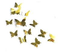 Mirror Stickers 12pcs Mirror Wall Sticker Decal Butterflies 3D Mirror Wall Art Party Wedding Home Decors Butterfly Fridge Wall Decal(Gold)