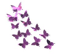 Mirror Stickers 12pcs Mirror Wall Sticker Decal Butterflies 3D Mirror Wall Art Party Wedding Home Decors Butterfly Fridge Wall Decal(Purple)