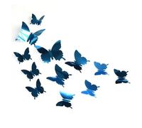 Mirror Stickers 12pcs Mirror Wall Sticker Decal Butterflies 3D Mirror Wall Art Party Wedding Home Decors Butterfly Fridge Wall Decal(Blue)