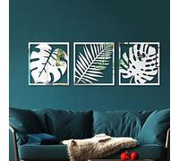 Mirror Tiles Silver Leaves Tropical Stick on Mirrors for Walls Mirror Stickers Acrylic Living Room Bathroom Mirror Wall Stickers DIY Art Wall Mirror Bedrooms Wall Stickers 28.3x30cm/3 Pcs
