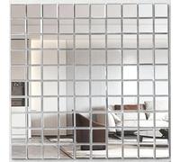 Mirror Tiles, Stick on， Self Adhesive Mirror Stickers DWUENT Square Acrylic Mosaic Wall Decor, Modern Aesthetic Peel & Stick Tiles for Home & Shop, 100 Pcs Silver 3x3cm