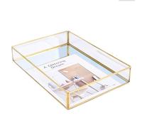 Mirror Tray Jewelry Vanity Tray Perfume Organizer, Makeup Storage, Jewelry Holder, Decorative Tray for Bathroom, Counter, Bathroom (Gold,25cm*18cm)