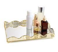 Mirror Tray Perfume Display Jewelry Organizer - 35x25cm Vanity Mirror Tray Cosmetic Trays Mirror Gold Vintage, Countertop Organizer, Perfume Jewelry Organizer for Vanity, Dresser Bedroom Bathroom
