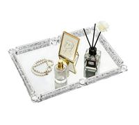 Mirror Vanity Tray Crushed Diamond Silver Crystal Glass Makeup Perfume Dish | Silver Crushed Diamond Mirror Vanity Tray, Crystal Makeup Perfume Jewelry Holder for Dresser Bathroom Decor Gift,11.8"x 7.9"