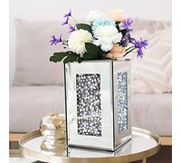Mirror Vases (6x6x10 inches) Crushed Diamond Mirrored Vase 6x6x10inch Crystal Silver Glass Stunning Decorative Vase Flower Luxury for Home Decor. Can’t Hold Water.