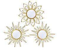 Mirror Wall Decor Gold Mirrors for Wall Metal Sunburst Mirrors Home Decoration Wall Art Decorative Mirror Suitable for Living Room Bedroom Entrance Set of 3