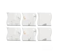 Mirror Wall Sticker 6pcs 3D Wave Square Adhesive Decals Shape Mirror Wall Stickers for Living Room DIY Mural Art Home Decor(Silver)